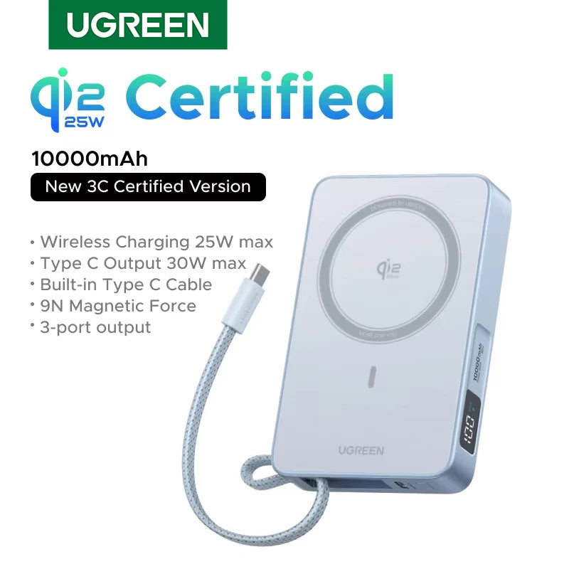 UGREEN Qi2.2 25W Magnetic Power Bank – 10000mAh Fast Charging External Battery