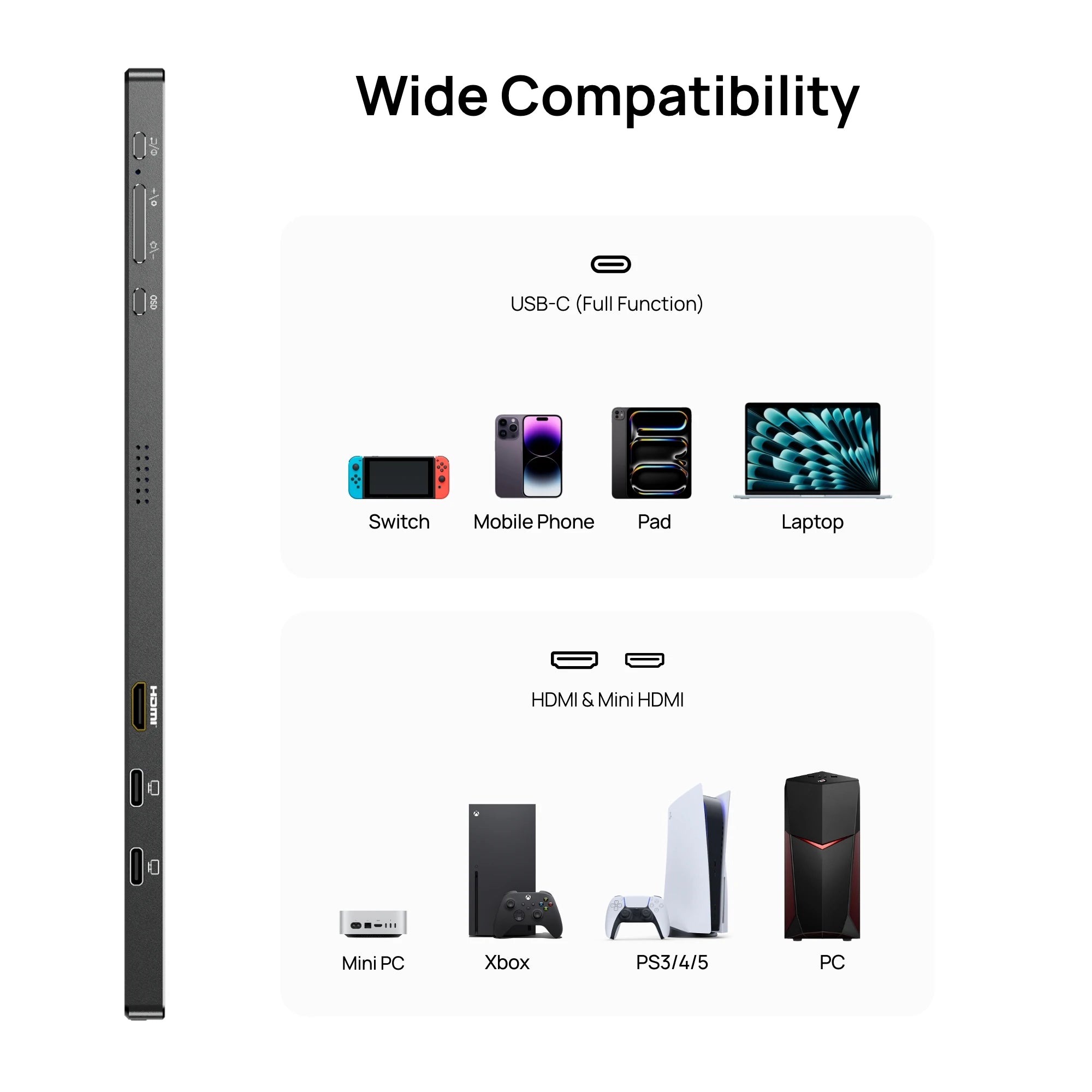 ARZOPA 17.3" Portable Gaming Monitor | 1080P FHD IPS, Kickstand, USB‑C & HDMI