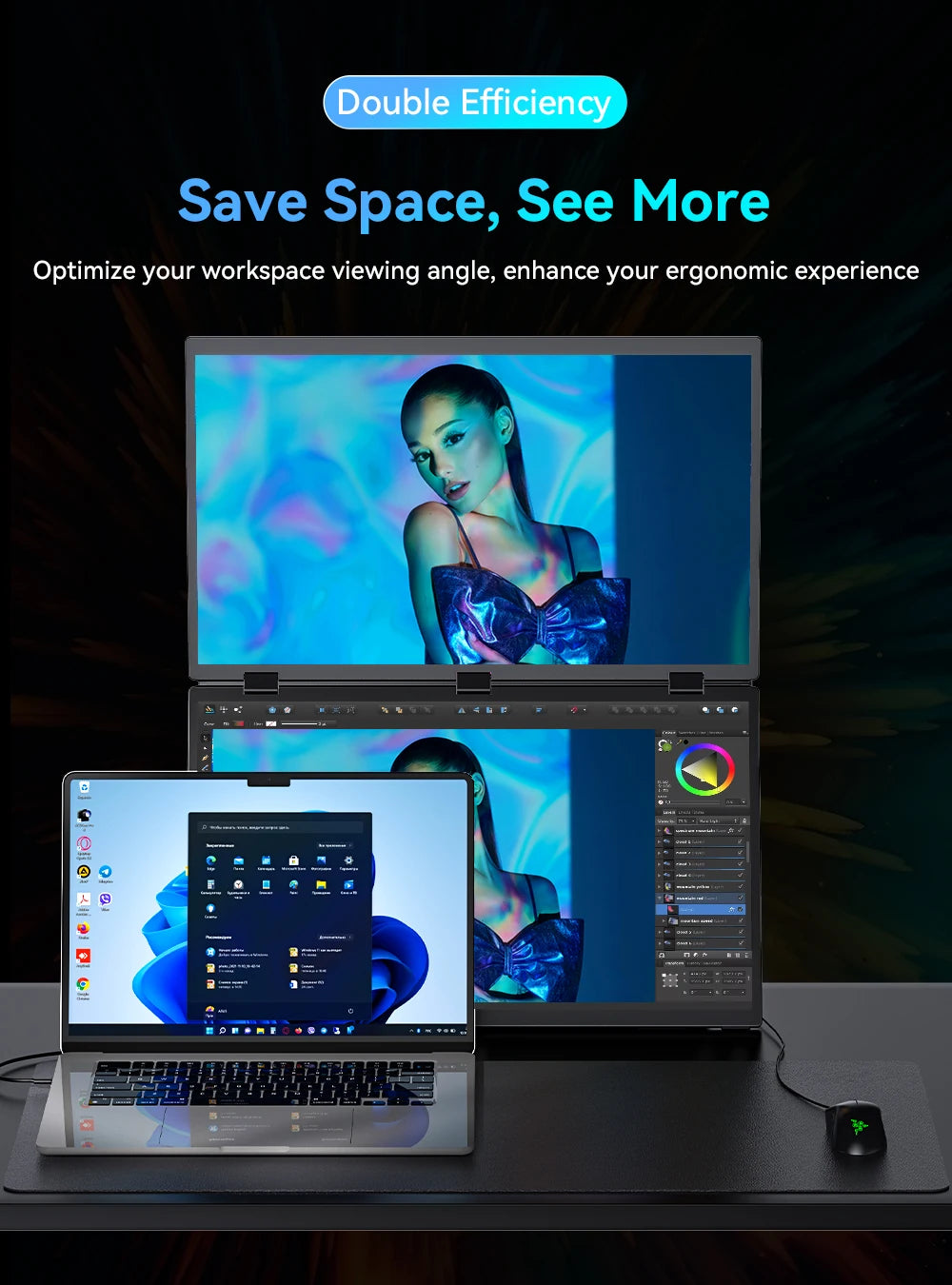 EVICIV 18.5'' 100Hz Touchscreen Dual Portable Monitor 1080P Travel Foldable Screen Extender Double Mobile Computer Display - Limetastore
