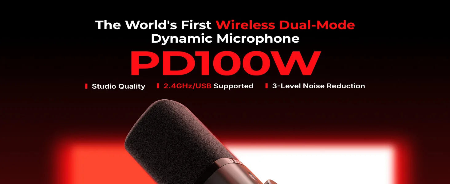 Maono PD100W – Wireless Dynamic Microphone | 50 m Range, One‑Touch Noise Reduction & RGB Lighting for Gaming, Streaming & Live Recording