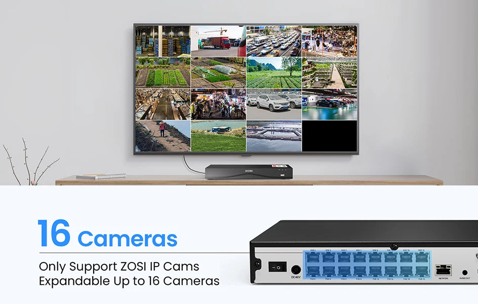 ZOSI 4K 16CH PoE Security Camera System – 8MP Indoor/Outdoor IP Cameras with 16‑Port 32CH