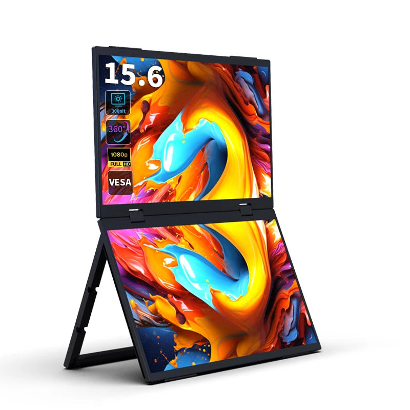 Sibolan 15.6-inch Portable Dual Screen Extender 1080p Laptop Monitor Stackable Foldable Triple Monitor (Win/Mac Compatible) - Limetastore