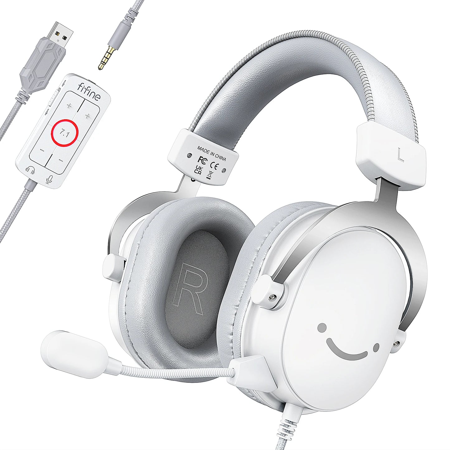 FIFINE Ampligame H9W White Gaming Headset | 7.1 Surround Sound & Dual 3.5mm/USB