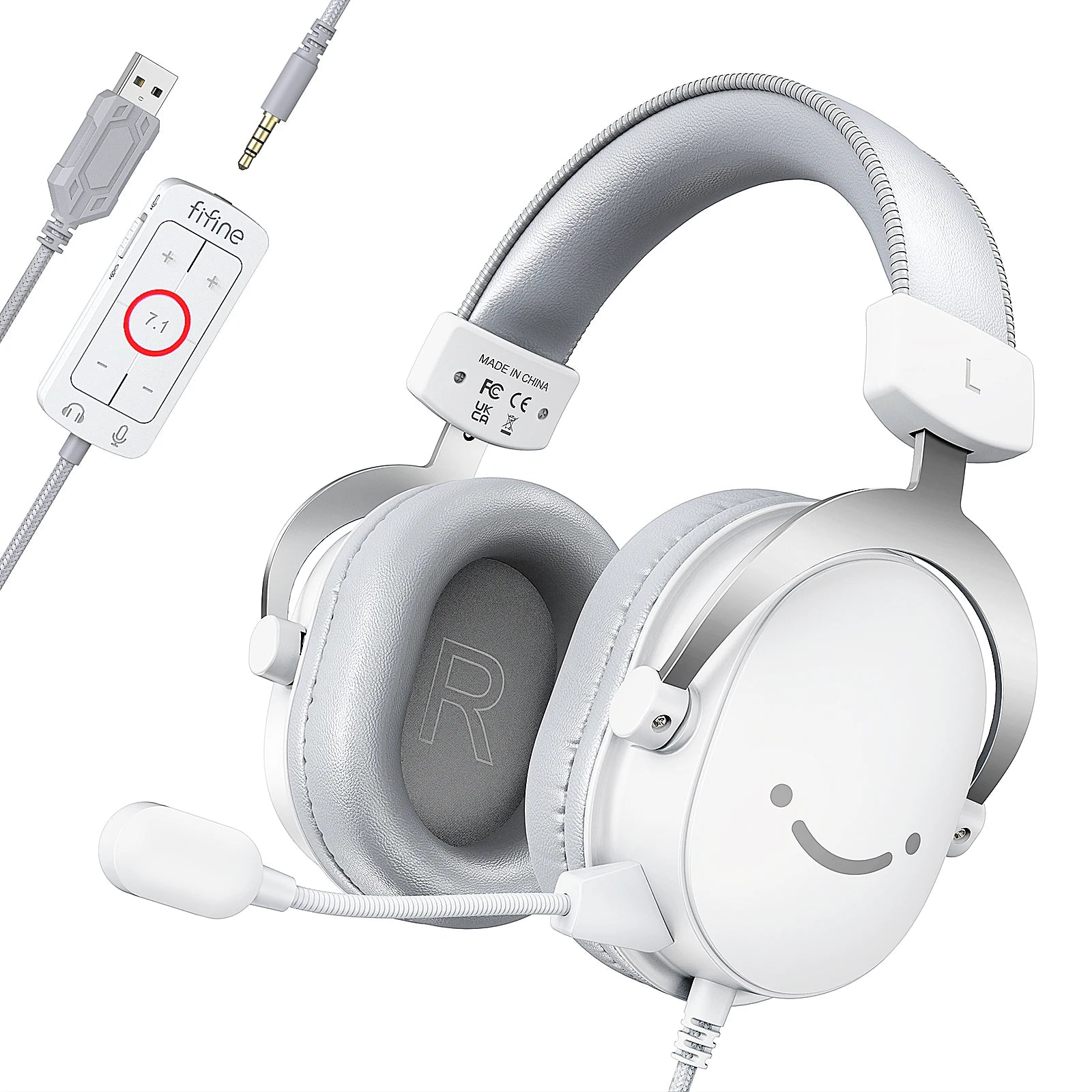 FIFINE Ampligame H9W White Gaming Headset | 7.1 Surround Sound & Dual 3.5mm/USB