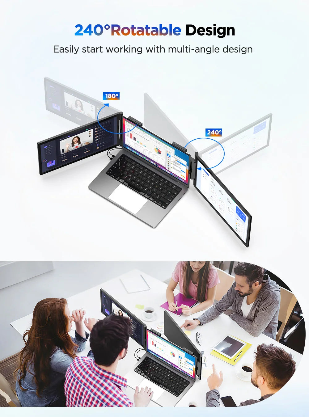 UPERFECT 14'' Wireless Portable Monitor Triple Laptop Screen Extender 1080 FHD Travel Display For 13.3"-17" Laptops PC Mac XBOX - Limetastore