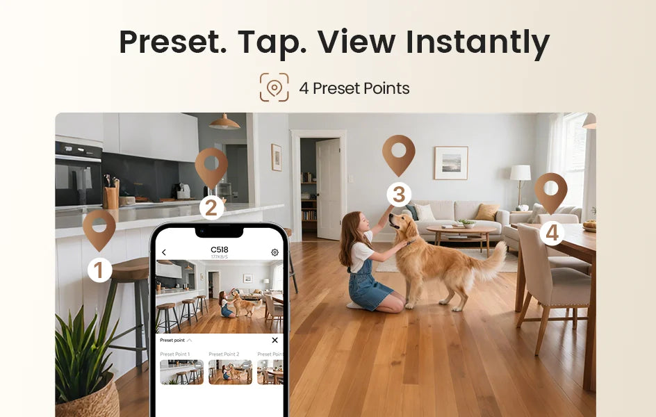 ZOSI C518 2K/4K Indoor Pan‑Tilt Smart WiFi Camera – 360° Baby & Pet Monitor with AI Human Tracking
