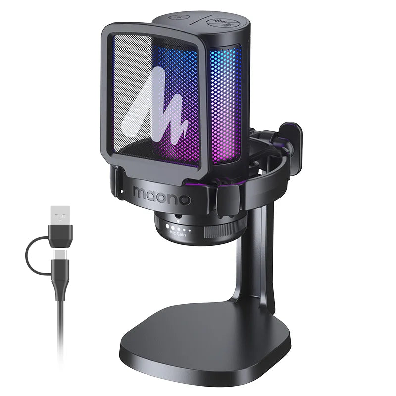 Maono DGM20S – USB Gaming Condenser Microphone | Noise Cancellation, RGB Lights, Mute & Zero‑Latency Monitoring for Streaming & Podcasting