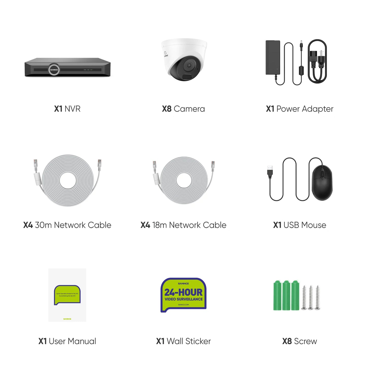 SANNCE 5MP PoE CCTV System | 8CH NVR, Audio Recording, 100ft Night Vision, Human & Vehicle Detection