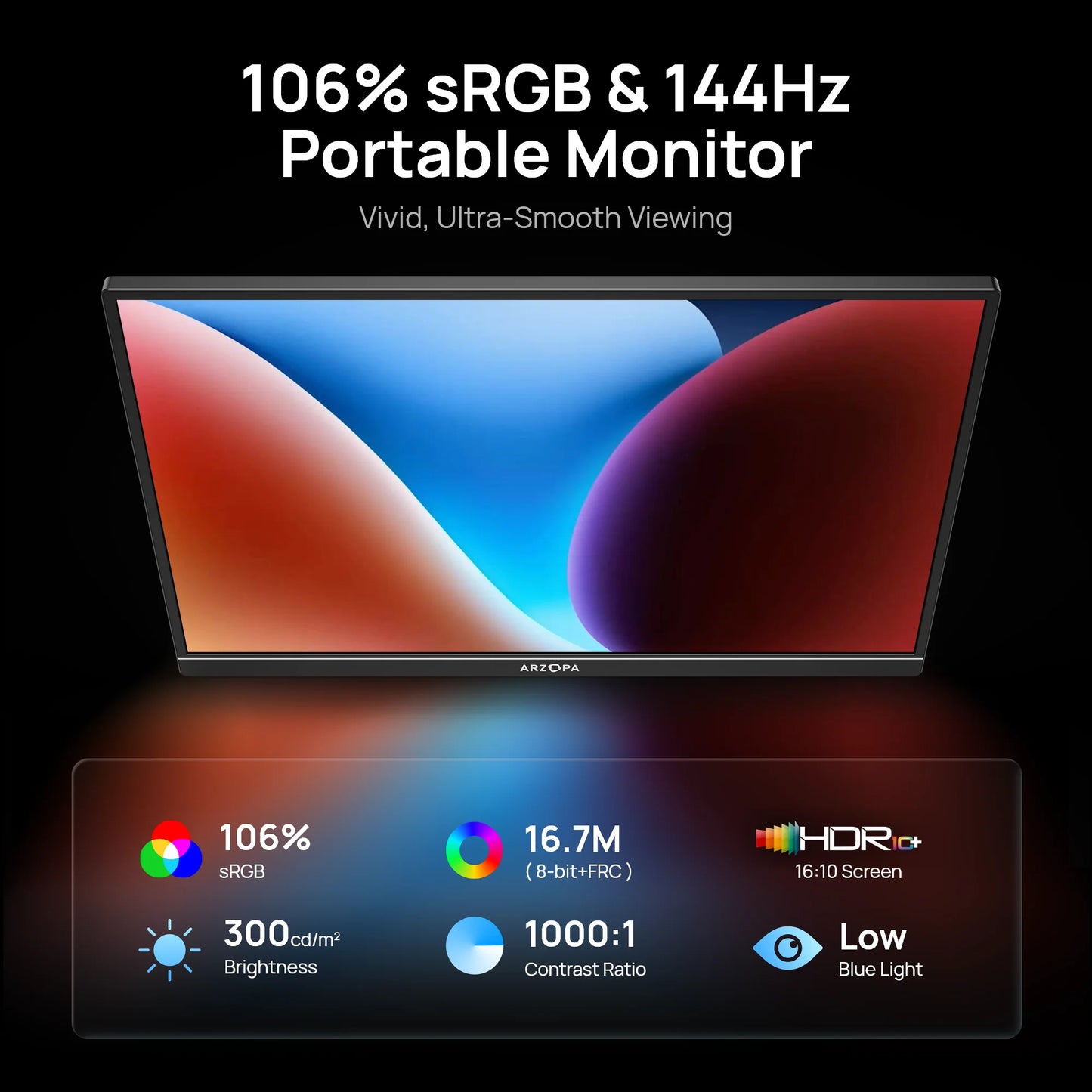 ARZOPA Z1FC 16.1" Portable Gaming Monitor | 144Hz, 1080P FHD, 100% sRGB, IPS, USB‑C & HDMI