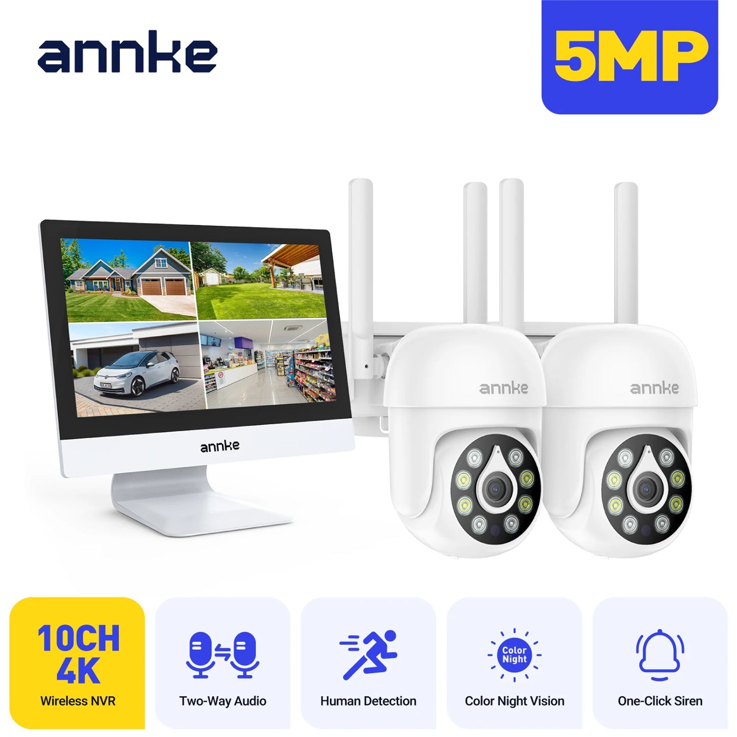 ANNKE 4MP Solar CCTV System | 10CH NVR, 5MP PTZ WiFi Cameras, PIR & Color Night Vision