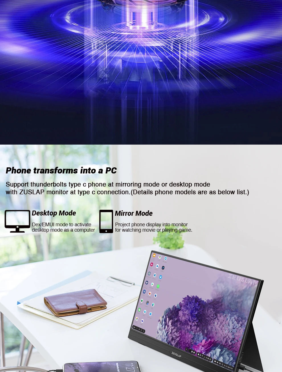 ZEUSLAP 15.6" Portable Monitor | Ultrathin 1080P FHD HDR IPS, Touch/Non‑Touch, USB‑C & HDMI