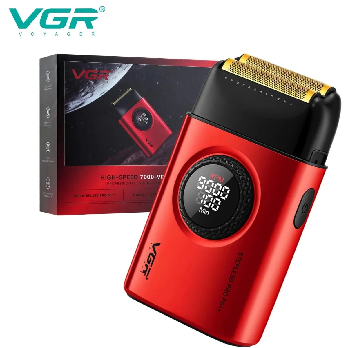 VGR Shaver Professional Razor Rechargeable Beard Trimmer Electric Shaver Digital Display Trimmer 9000 RPM Shaver for Man V-377