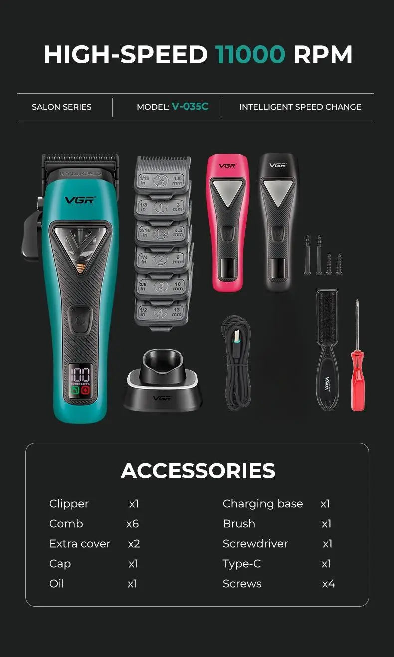 VGR Hair Trimmer Professional Hair Cutting Machine Cordless Barber Clipper Vector Motor Haircut Electric Trimmer for Men V-035C