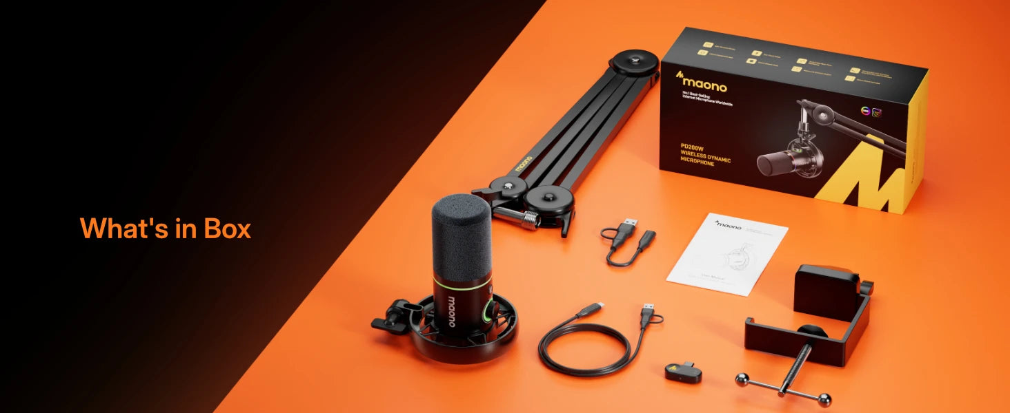 Maono PD200WS – Hybrid Wireless XLR/USB Dynamic Microphone | Podcast, Gaming & Live‑Streaming Mic for Phone, PC & Studio Recording