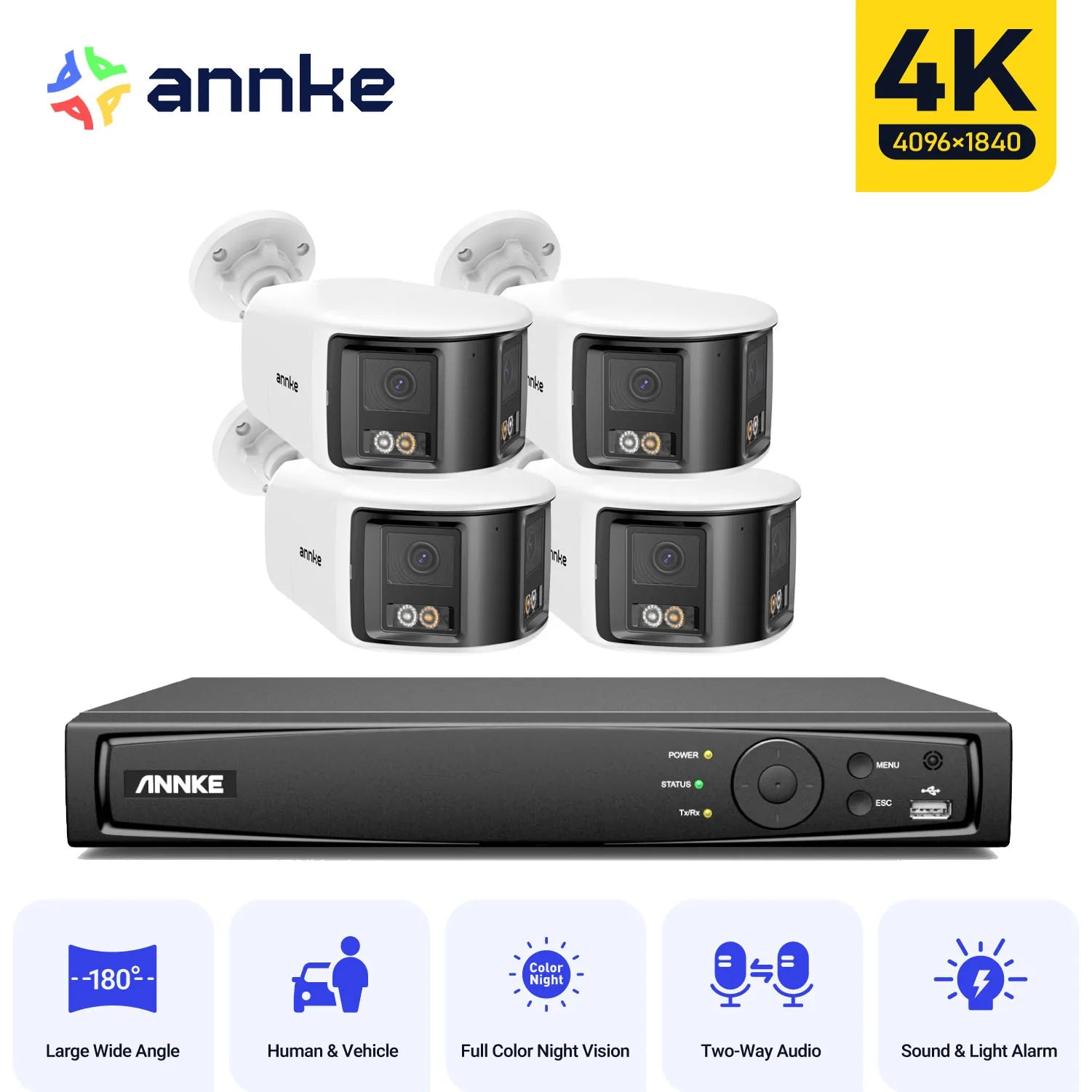 ANNKE 4K 8MP Panoramic Dual‑Lens PoE System | 8CH NVR, 180° View, IR Night Vision, 6MP Cameras