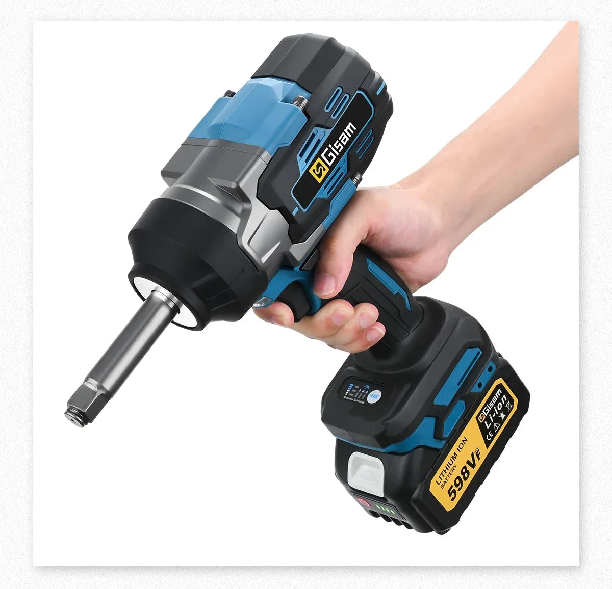 Gisam 2800N.m Brushless Extended Anvil Impact Wrench 1/2"