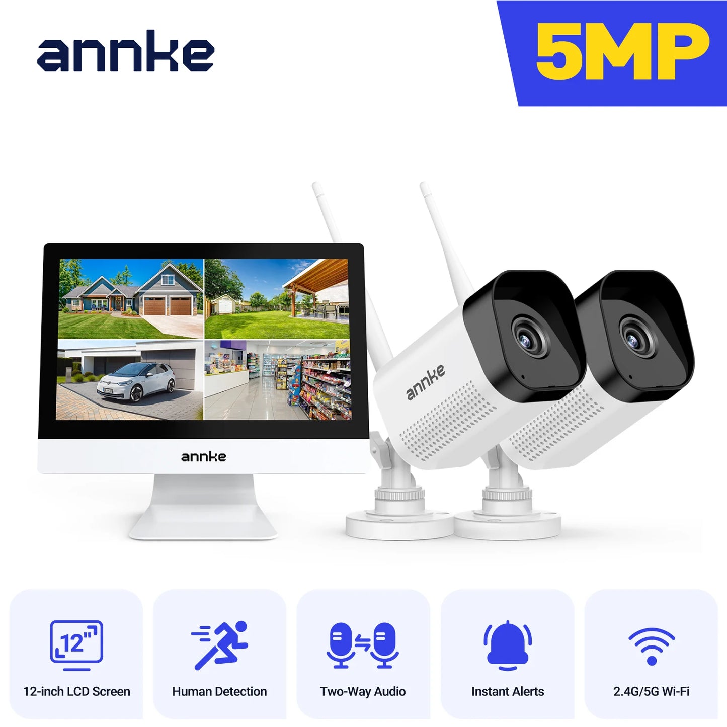 ANNKE 8MP 4K Wireless CCTV System | 10CH NVR, Dual‑Band WiFi, Two‑Way Audio, IR Night Vision