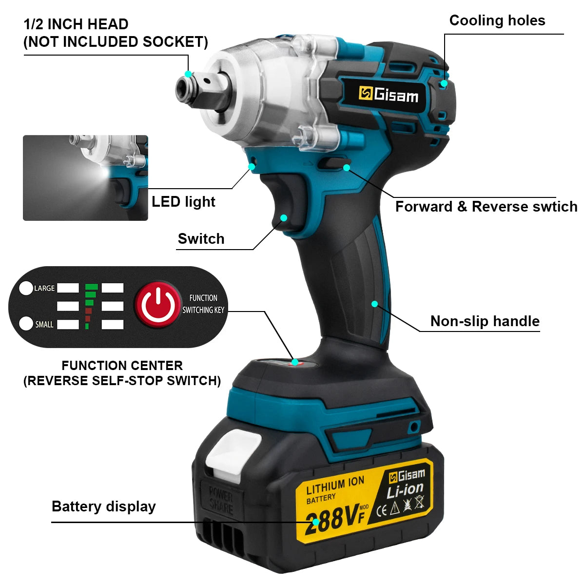 Gisam 320N.m Brushless Impact Wrench 1/2"
