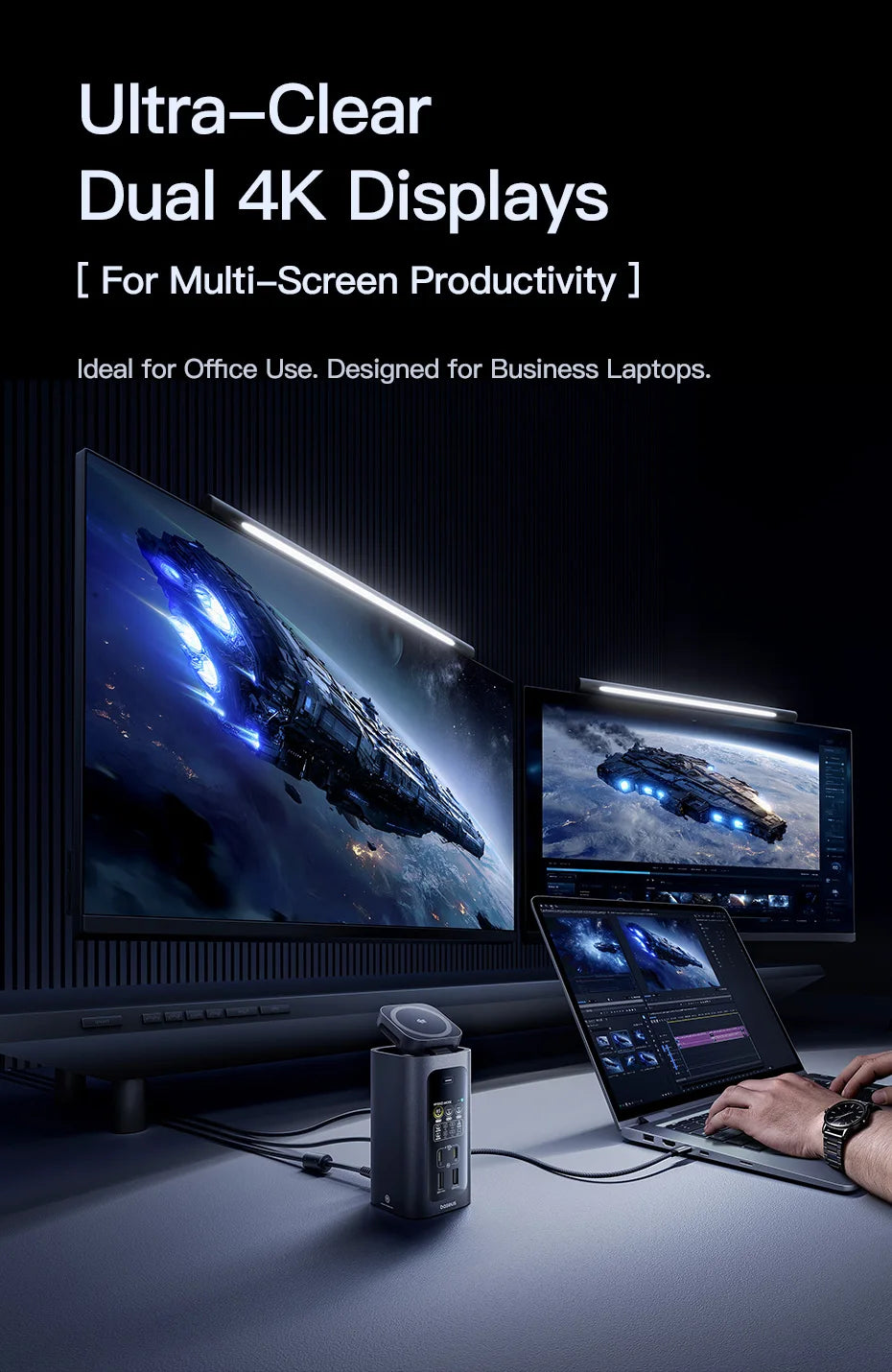 Baseus 160W 15‑in‑1 USB‑C HUB | Dual HDMI 4K@120Hz, Qi2.2 25W Wireless Charger