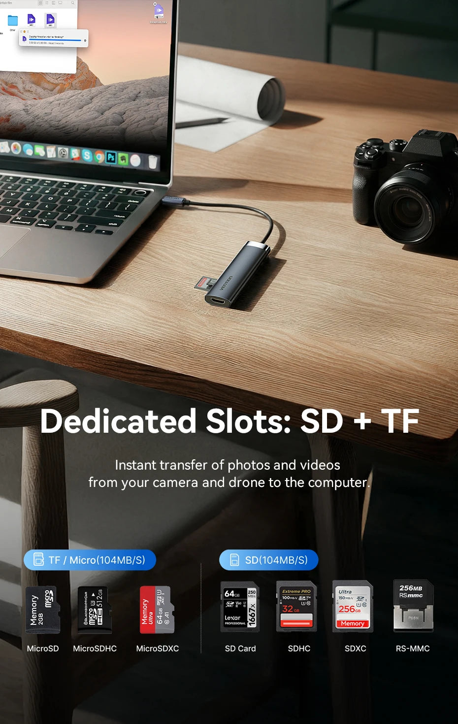 Vention USB‑C HDMI Hub | 4K30Hz, USB 3.0, SD/TF, PD 100W Multiport Adapter