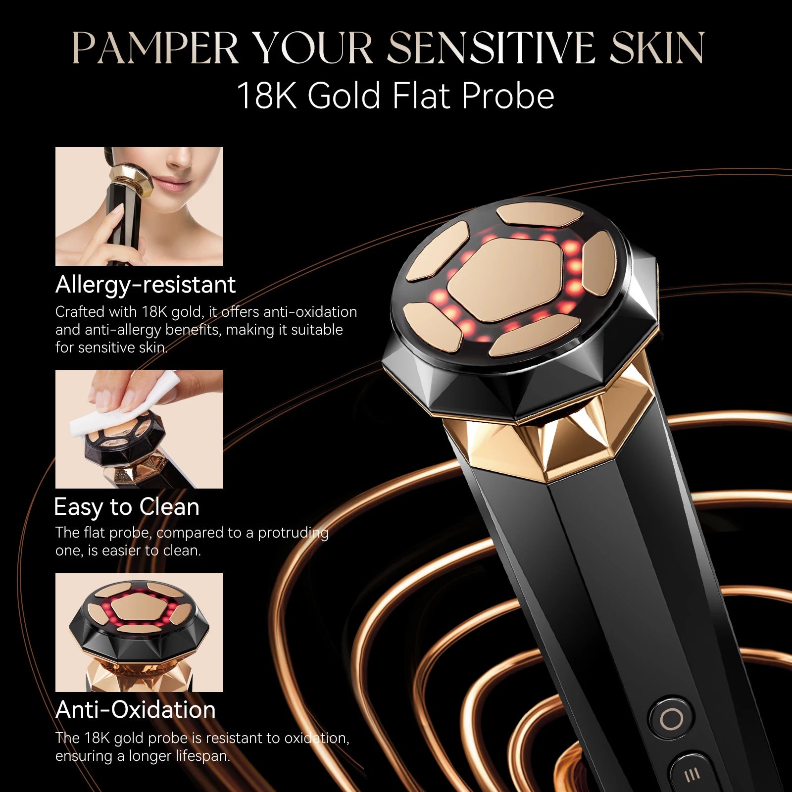 ANLAN RF Skincare Pro | 18K Gold, Hot/Cold, EMS Lifting Facial Device