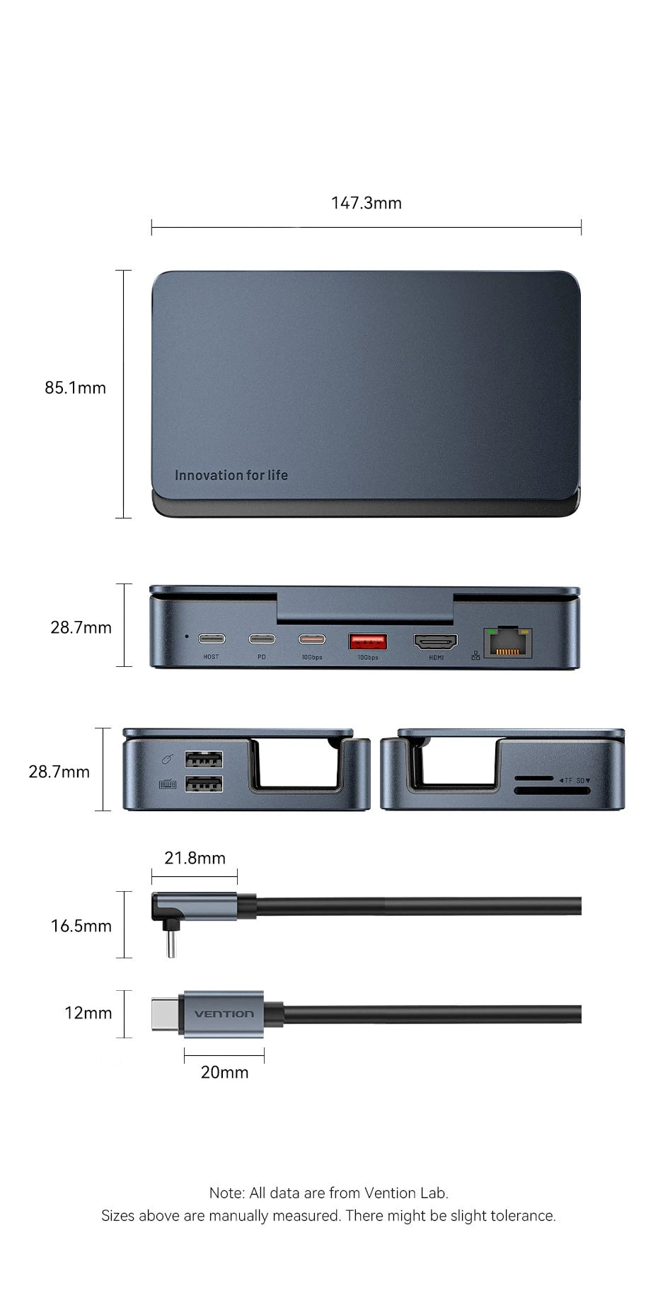 Vention USB-C priklopna postaja za Steam Deck | HDMI 4K pri 60Hz, USB 3.2 10Gbps, RJ45, SD/TF, igralno zvezdišče za več naprav