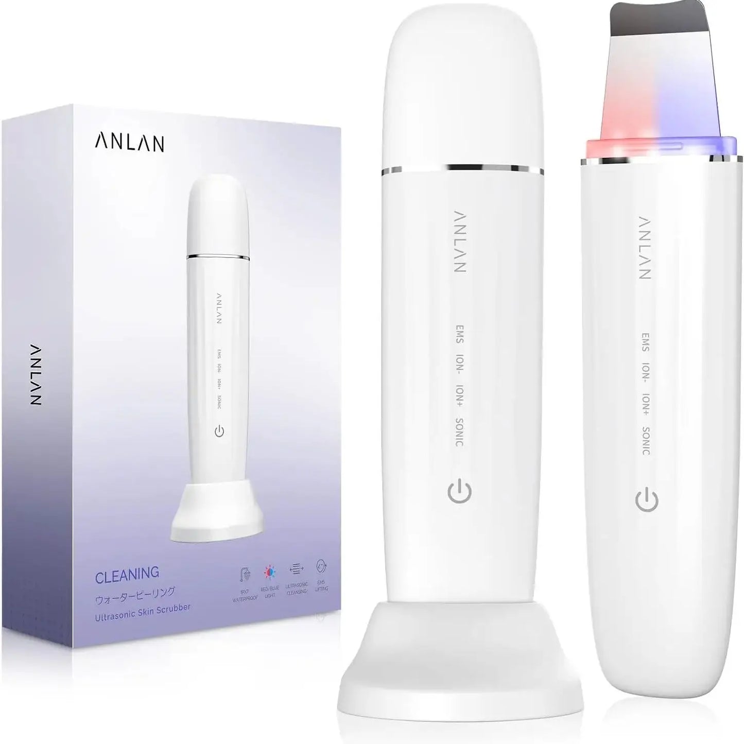 ANLAN Ultrasonic Skin Scrubber | EMS Lifting, Red/Blue LED, Deep Cleansing, IPX7