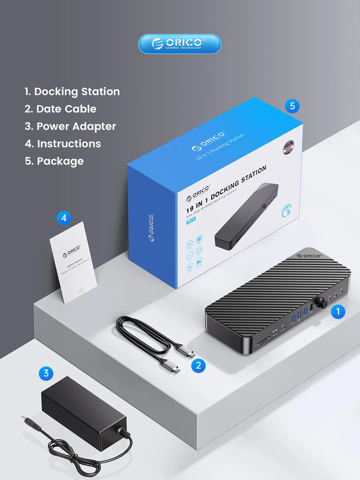 ORICO 19-v-1 USB-C namizna priklopna postaja s 4K HDMI, VGA, RJ45, PD polnjenjem