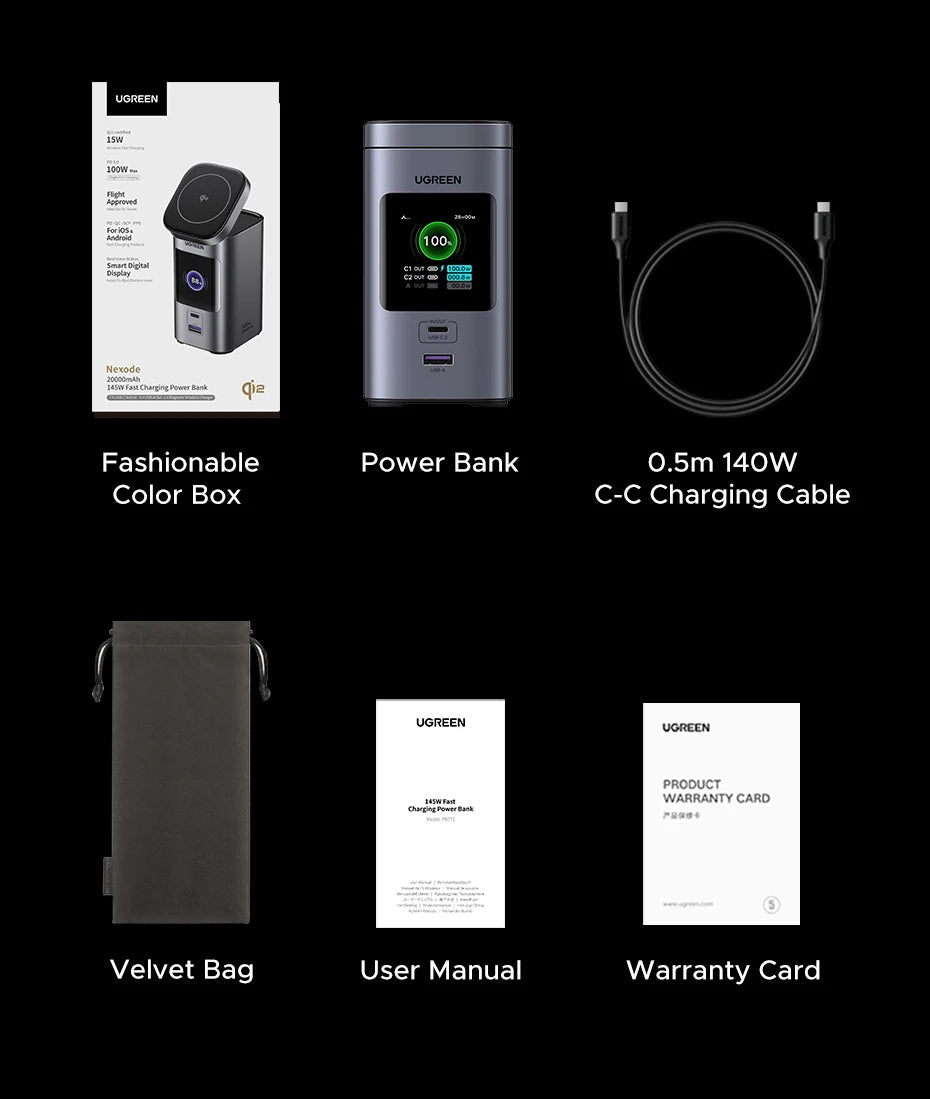 UGREEN 145W 20000mAh Power Bank – Qi2 15W Magnetic Wireless Charging Station