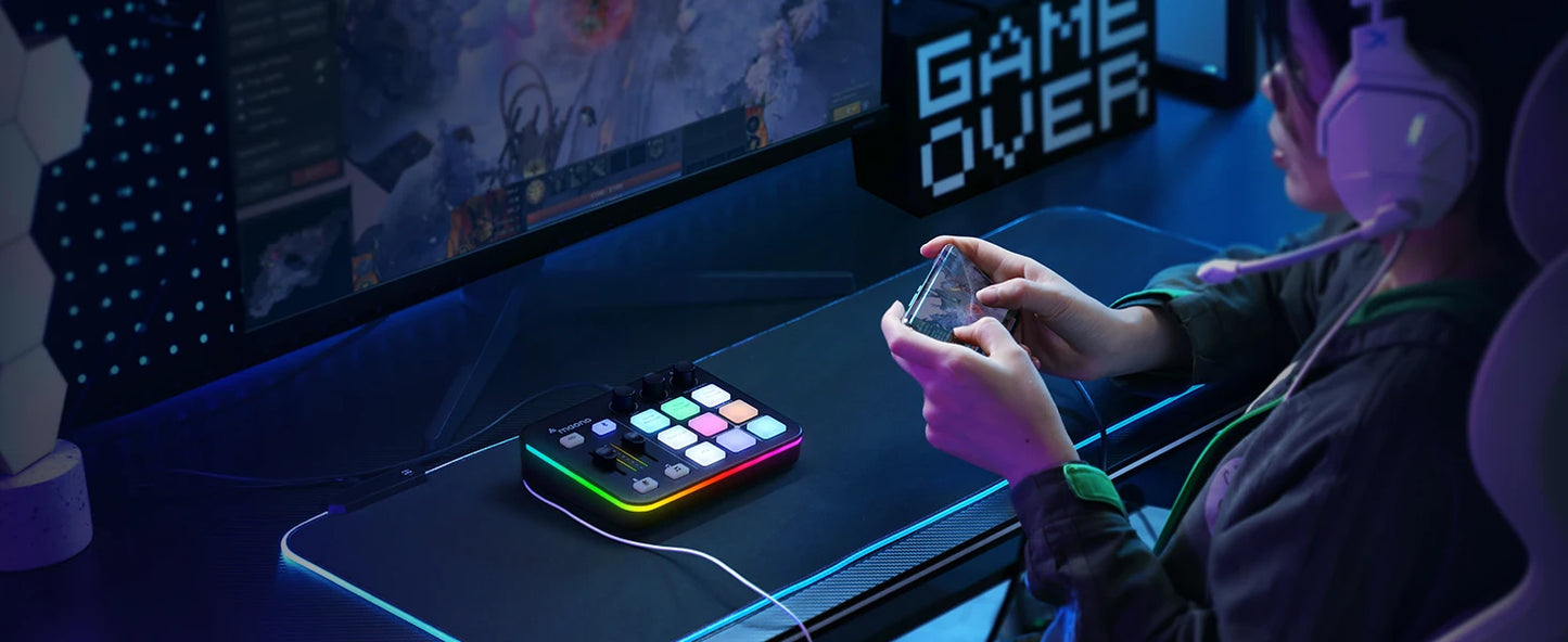 Maono G1 NEO – Gaming Audio Interface | 4‑Channel Mixer, Custom Sound Effects, RGB Lighting, XLR Input for Streaming & Podcasting