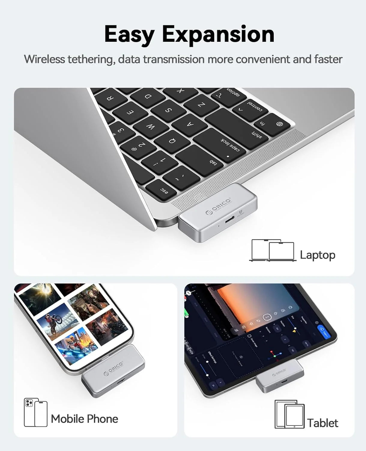 ORICO FlashPod 256GB Mini Portable SSD with Direct Plug, ProRes Recording Support & PD100W Fast Charging