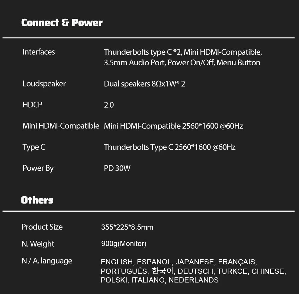 ZEUSLAP 2.5K QHD Portable Stacked Monitor | Kickstand, Travel Display