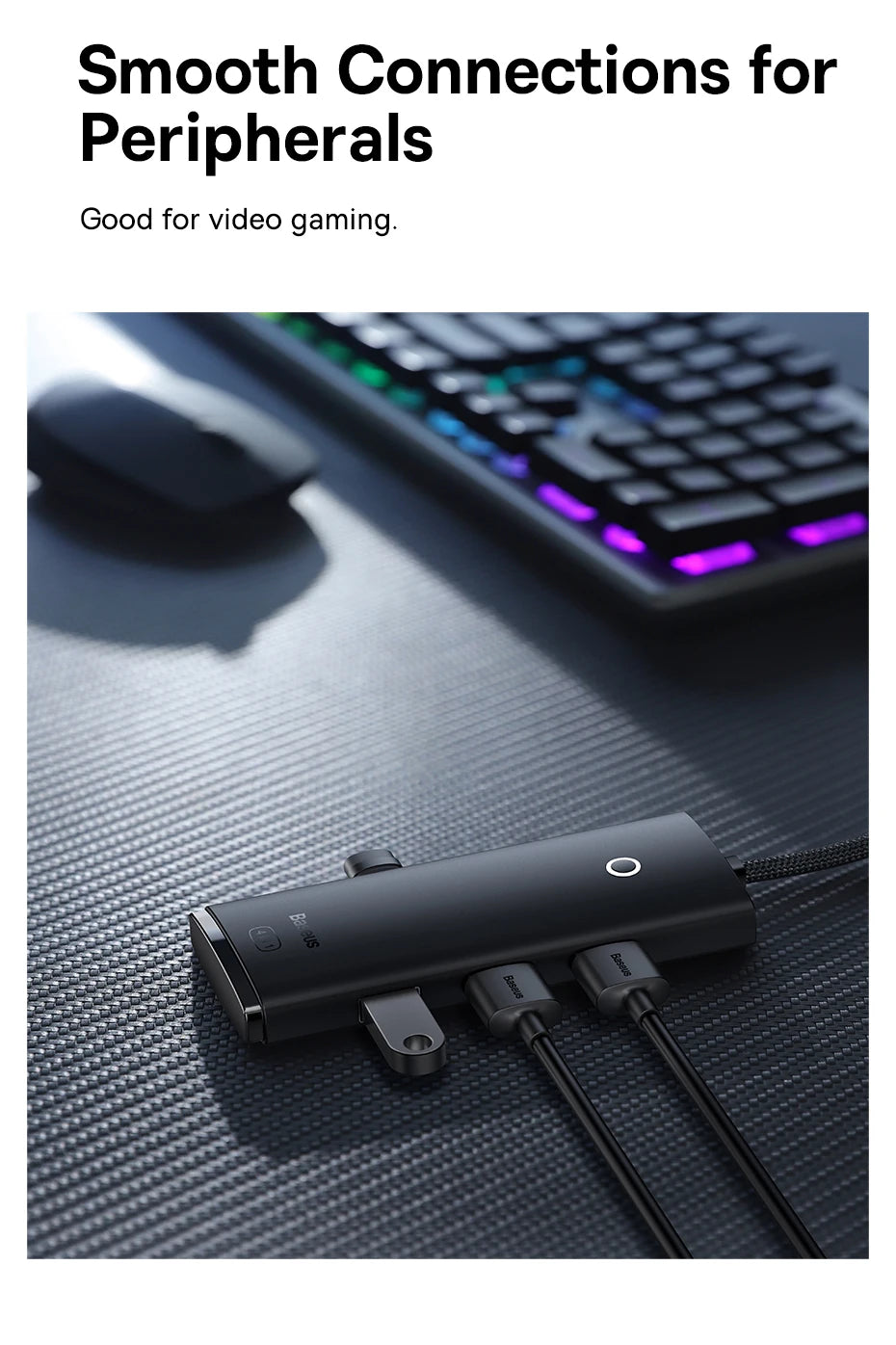 Baseus 4‑in‑1 USB‑C Hub | Type‑C to 4× USB 3.0 5Gbps Splitter Adapter for Laptop & PC
