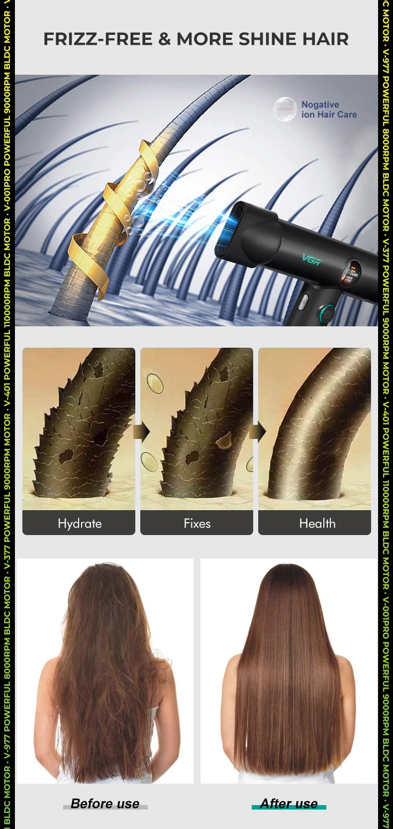 VGR Hair Cutting Machine Professional Trimmer Electric Hair Clipper Barber Shaver Hair Dryer Stepless Pro 4 in 1 Trimmer for Men