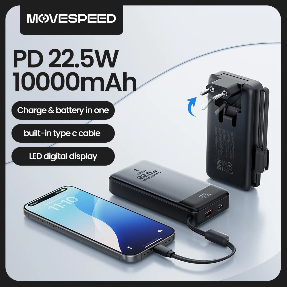 MOVESPEED MSP17 Power Bank 10000mAh 2-in-1 with Folding EU Plug