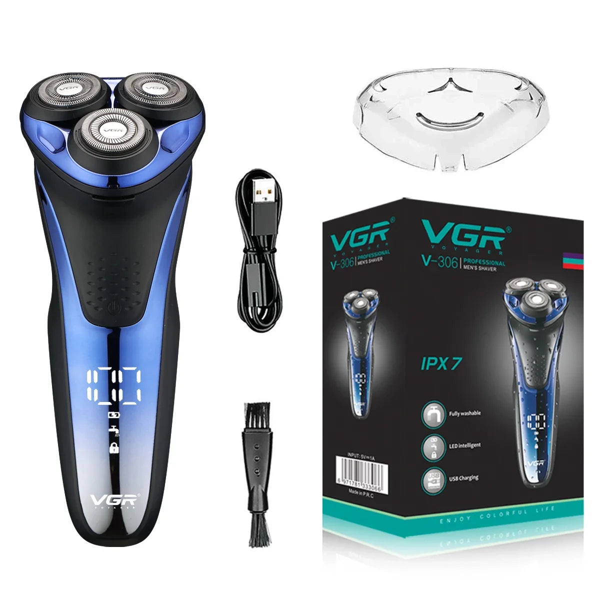 VGR Electric Shaver Professional Razor Waterproof Beard Trimmer Rotary 3D Floating Shaving Rechargeable Electric for Men V-306