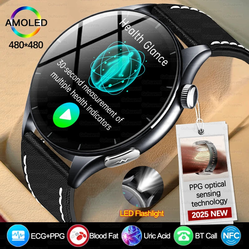 2025 New BMI Body Fat Blood Analysis Health Smartwatch NFC Bluetooth Call Smart Watch Led Flashlight Outdoor Sports Clock's Men - Limetastore