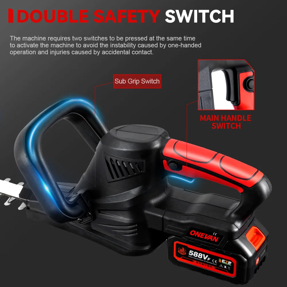 ONEVAN 2000W Cordless Hedge Trimmer Electric Household Trimmer Pruning Saw Rechargeable Hedge Trimmer For 21V 18v Battery