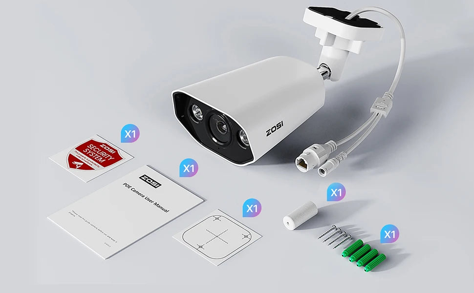 ZOSI 4K 8MP PoE Add‑On IP Camera – Ultra HD Security Cam with Two‑Way Audio, Full‑Color Night Vision