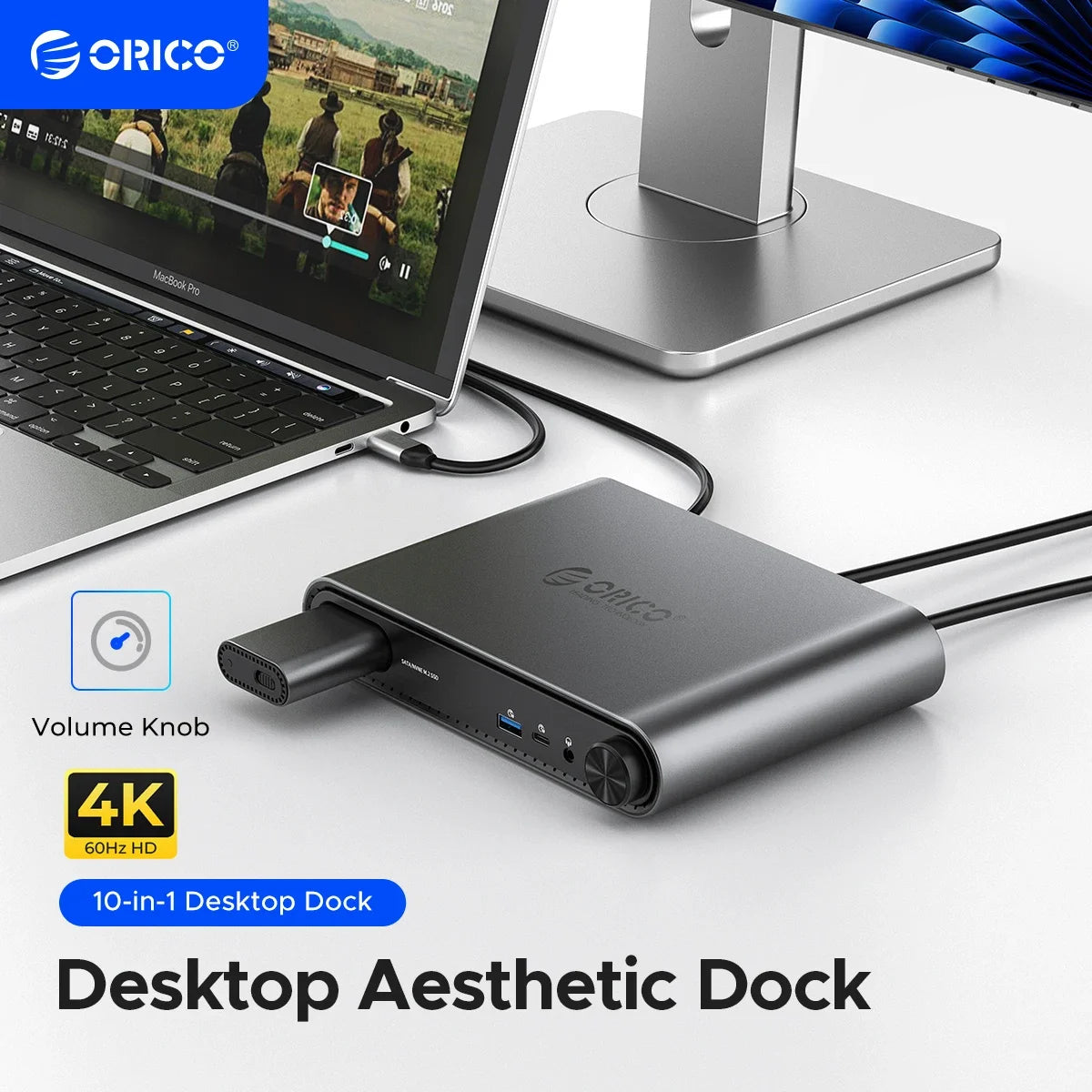 ORICO 10‑in‑1 USB‑C Docking Station with M.2 NVMe/SATA SSD Enclosure, 4K60Hz HDMI, PD100W