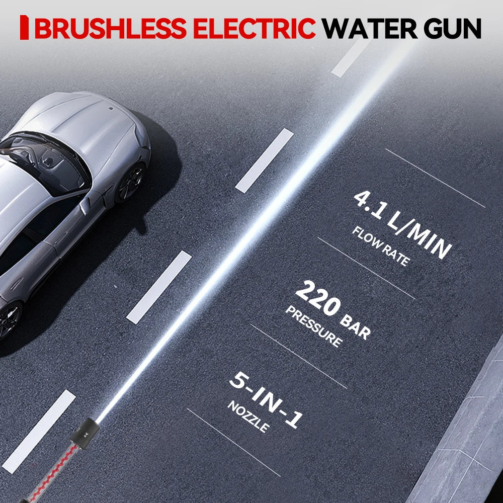 ONEVAN 220Bar Brushless High Pressure Car Washer Gun 5in1 3 Gear Spray Gun Garden Washing Power Tool For Makita 18V Battery Pin