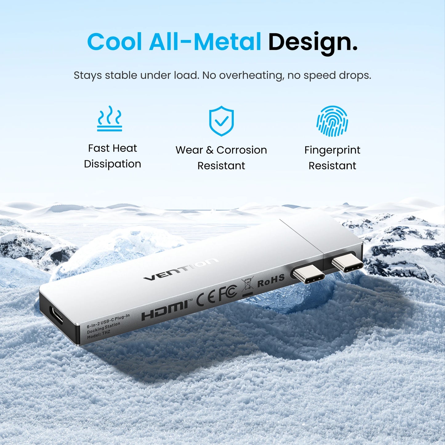 Vention 6‑in‑2 USB‑C Plug‑in Hub | Thunderbolt 4 80Gbps, 8K, HDMI 4K60Hz, USB 3.0 Dock for MacBook