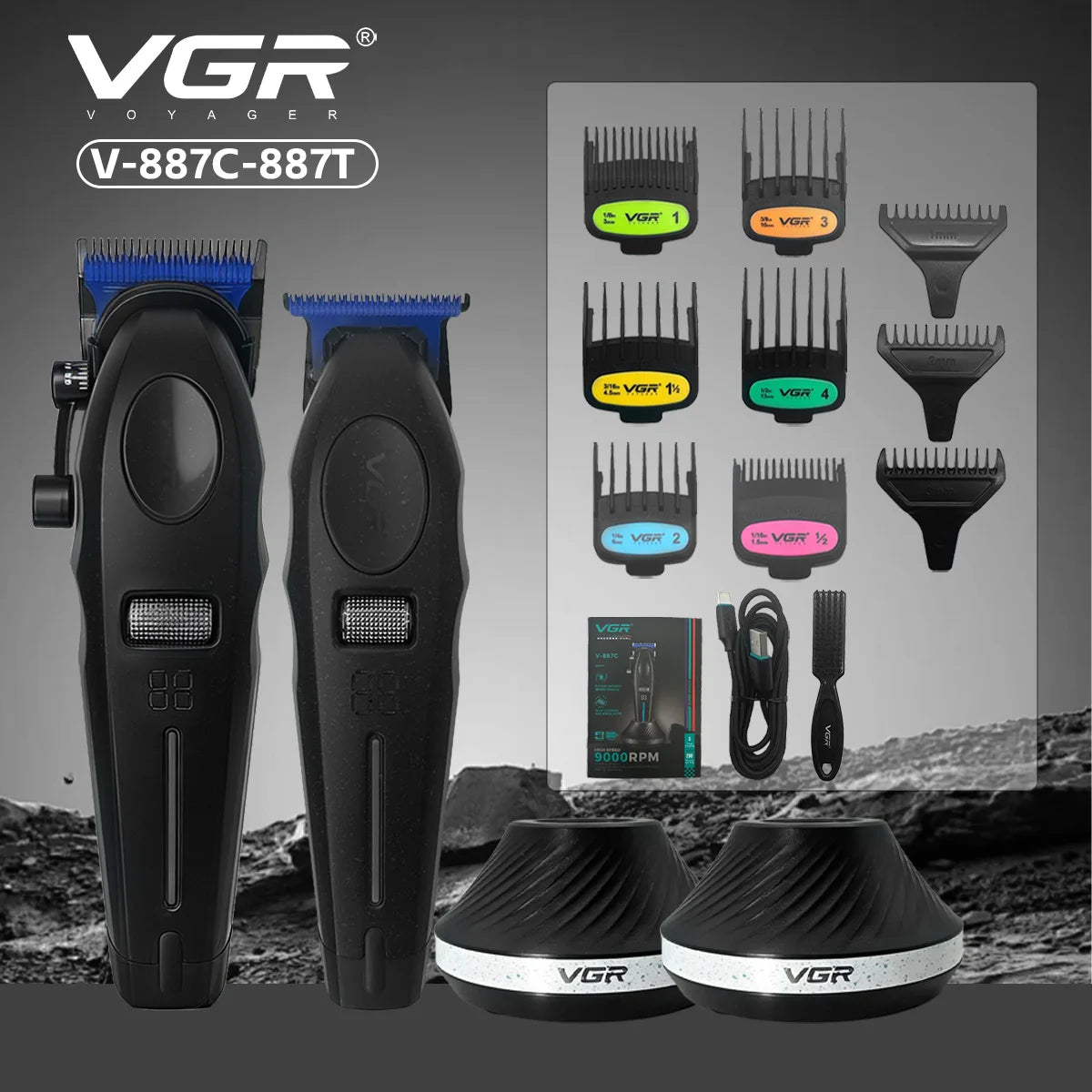 VGR Hair Trimmer Professional Hair Clipper Cordless Hair Cutting Machine Electric Barber Digital Display Trimmer for Men V-887