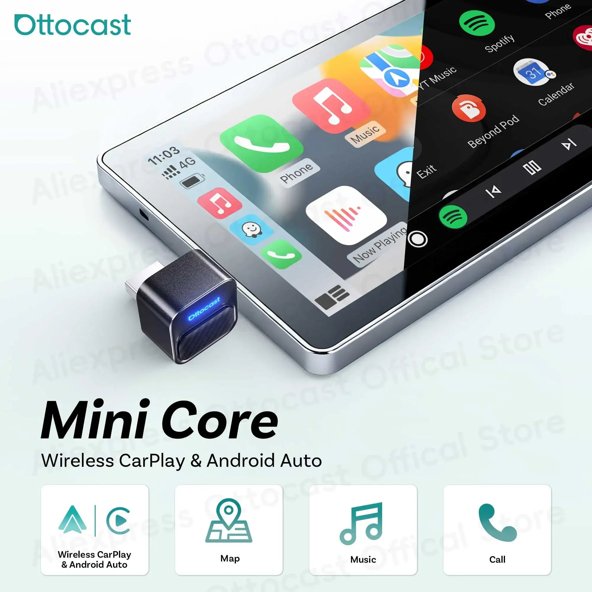 OTTOCAST Mini Core Wireless CarPlay & Android Auto Adapter