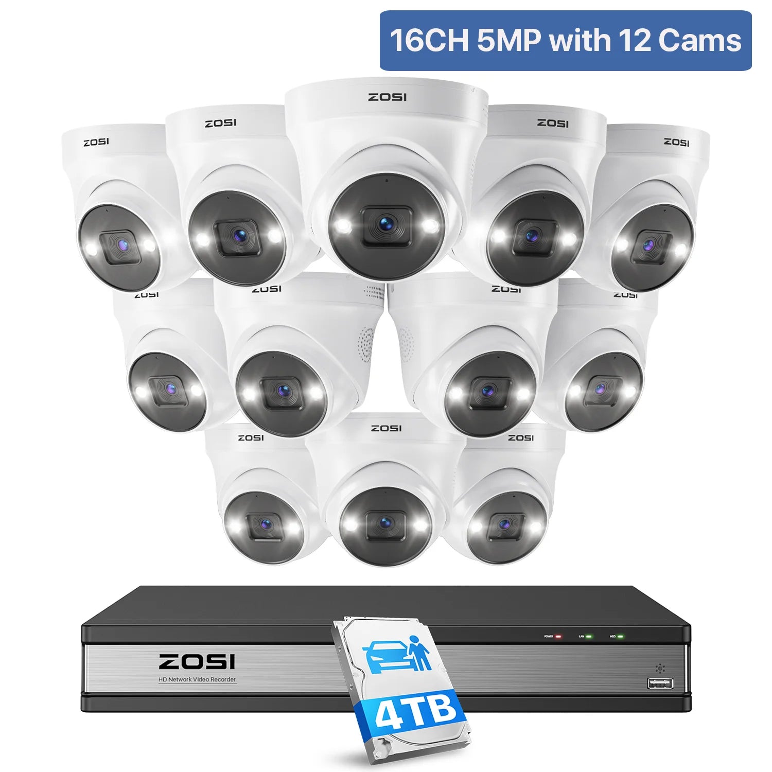 ZOSI 16CH 4K PoE Security Camera System – 8MP AI Detection IP Cameras | Waterproof 5MP/8MP