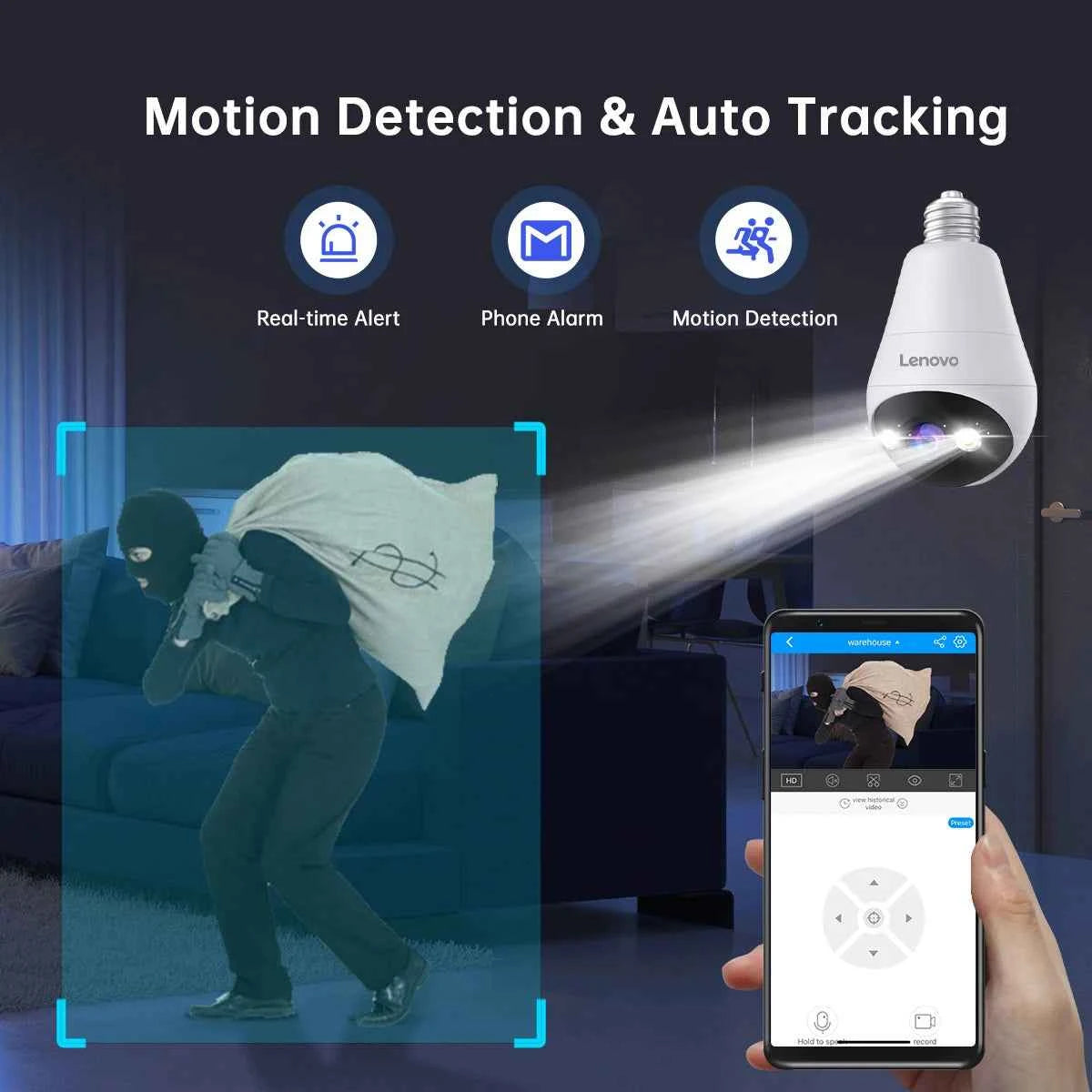 Lenovo 2K E27 Bulb WiFi Camera Home Indoor Video Surveillance Camera Color Night AI Tracking Security PTZ IP Camera Baby Monitor - Limetastore