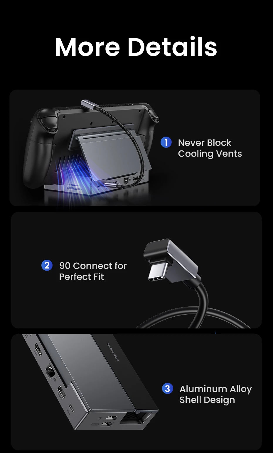 UGREEN 9‑Port Steam Deck Dock with 4K60Hz HDMI, RJ45 Ethernet, PD100W, USB‑A/C
