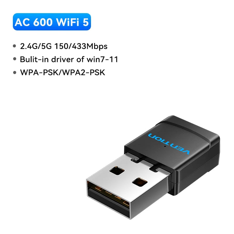 Vention WiFi 6 AX900 USB Adapter | Dual‑Band 2.4/5GHz Wireless Dongle for Windows PC & Laptop