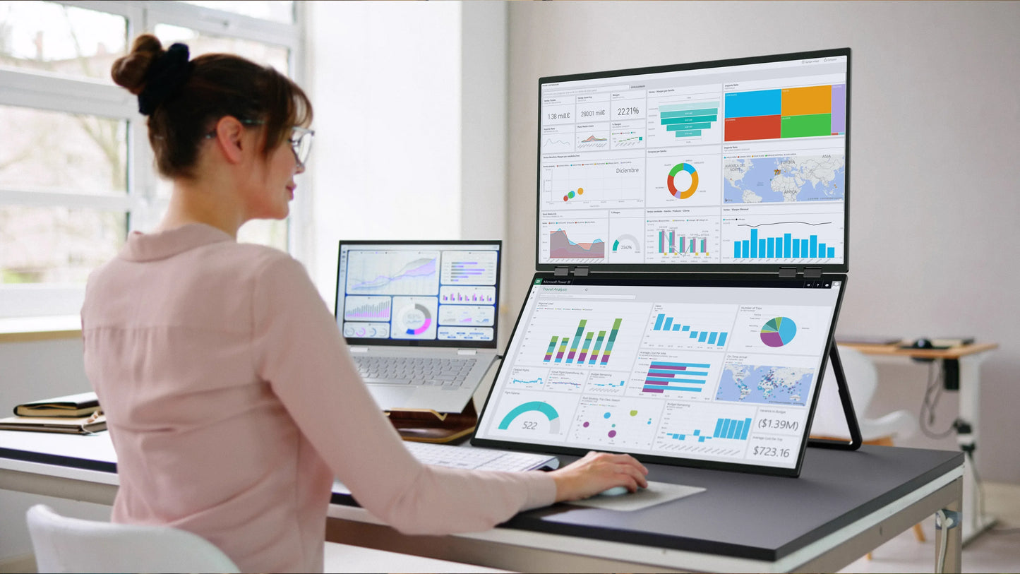 23.8" 100Hz Dual Screen Stacked Computer Monitor 1080P HDR 360° Folding Triple Portable Display for Laptop PC Phone Game Console - Limetastore