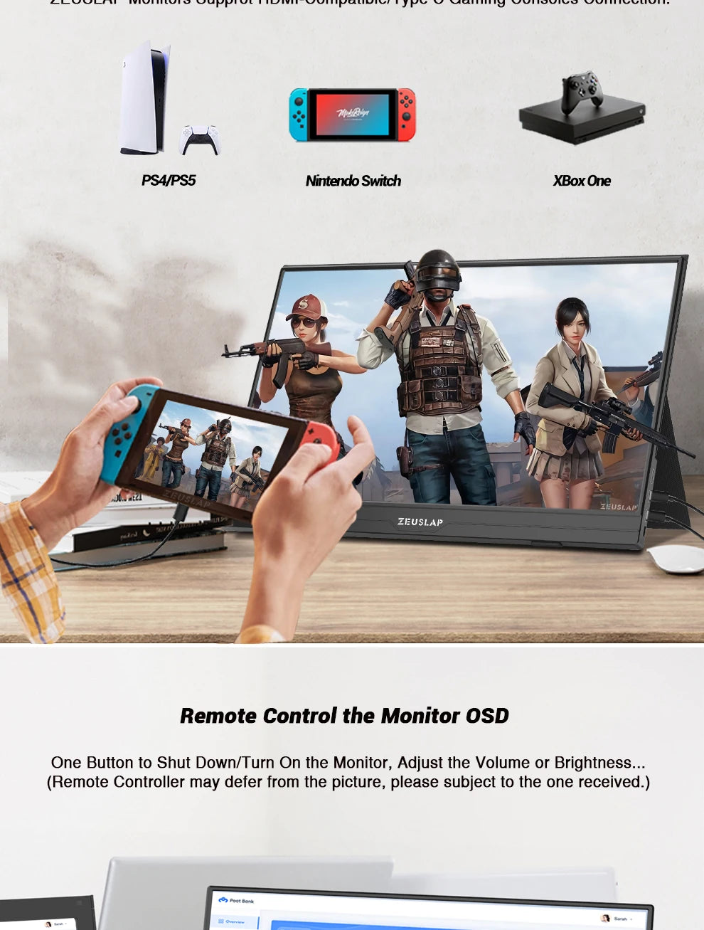 ZEUSLAP 15.6" Portable Monitor | Ultrathin 1080P FHD HDR IPS, Touch/Non‑Touch, USB‑C & HDMI